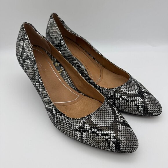 Vionic Leather Pointed Toe Pumps Mia Snake Size 8.5 Heels Black Gray Bold - Picture 2 of 7